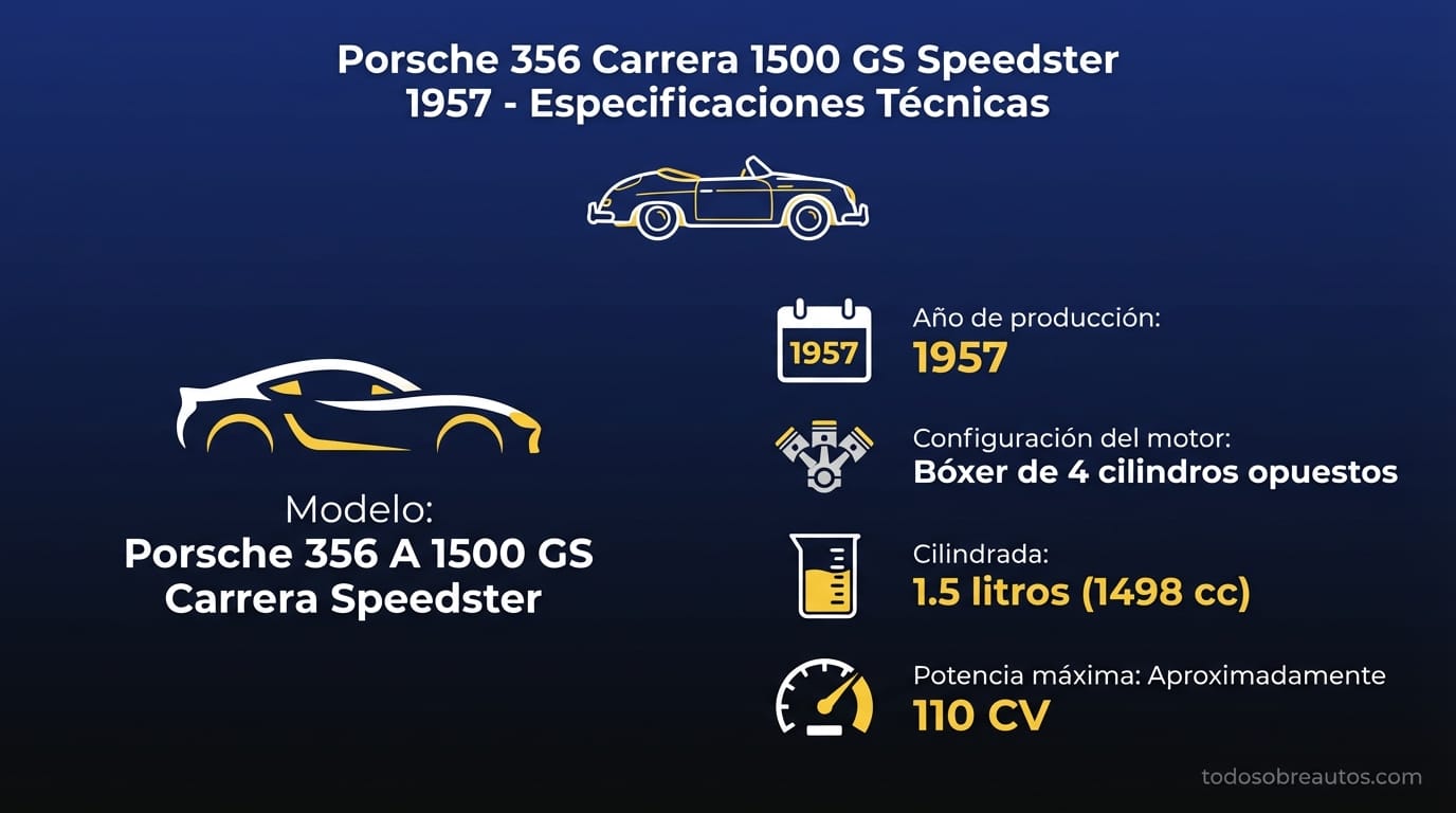 Infografía de especificaciones técnicas del Porsche 356 Carrera 1500 GS Speedster 1957
