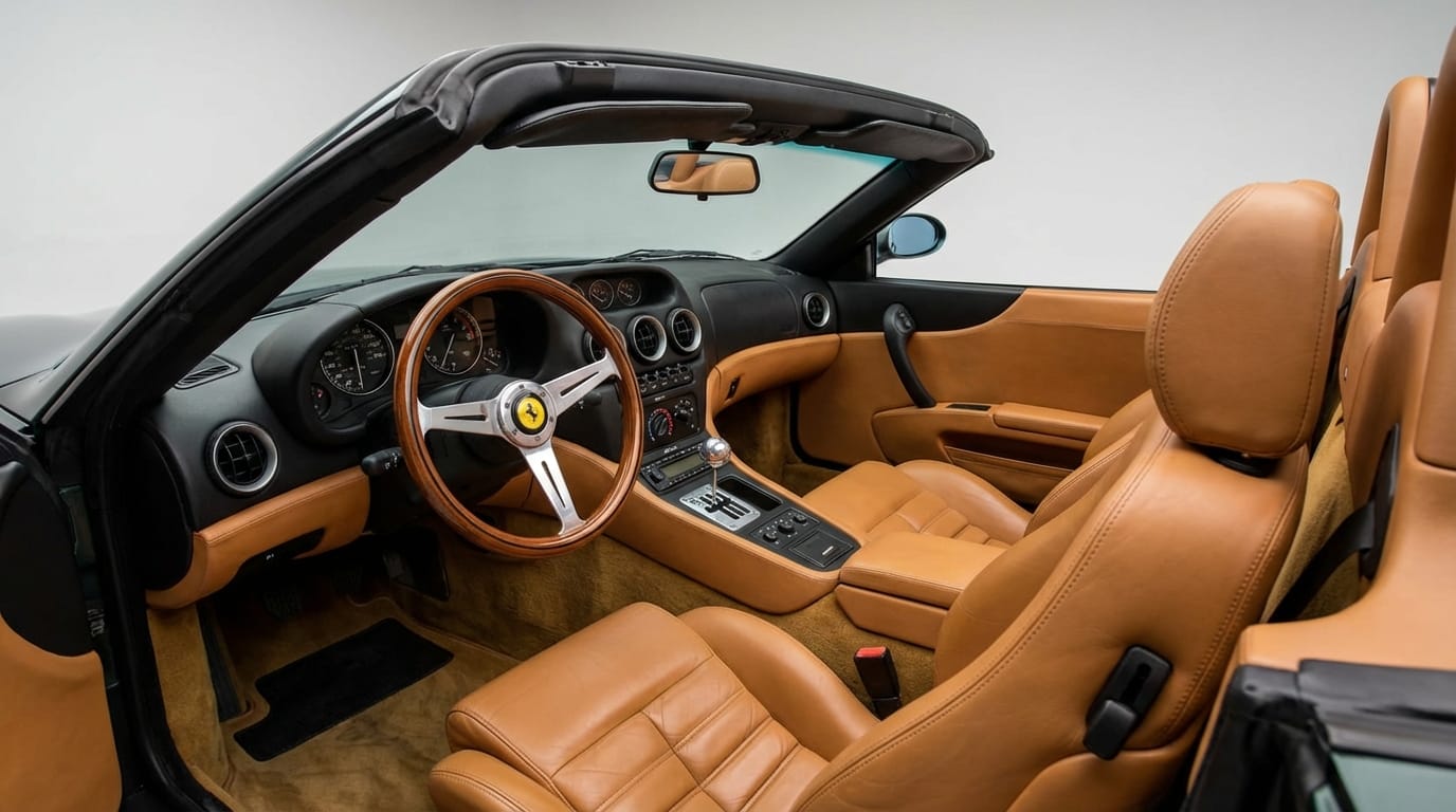 Ferrari 550 Barchetta Pininfarina 2001 - Interior con volante de madera y cuadro de instrumentos