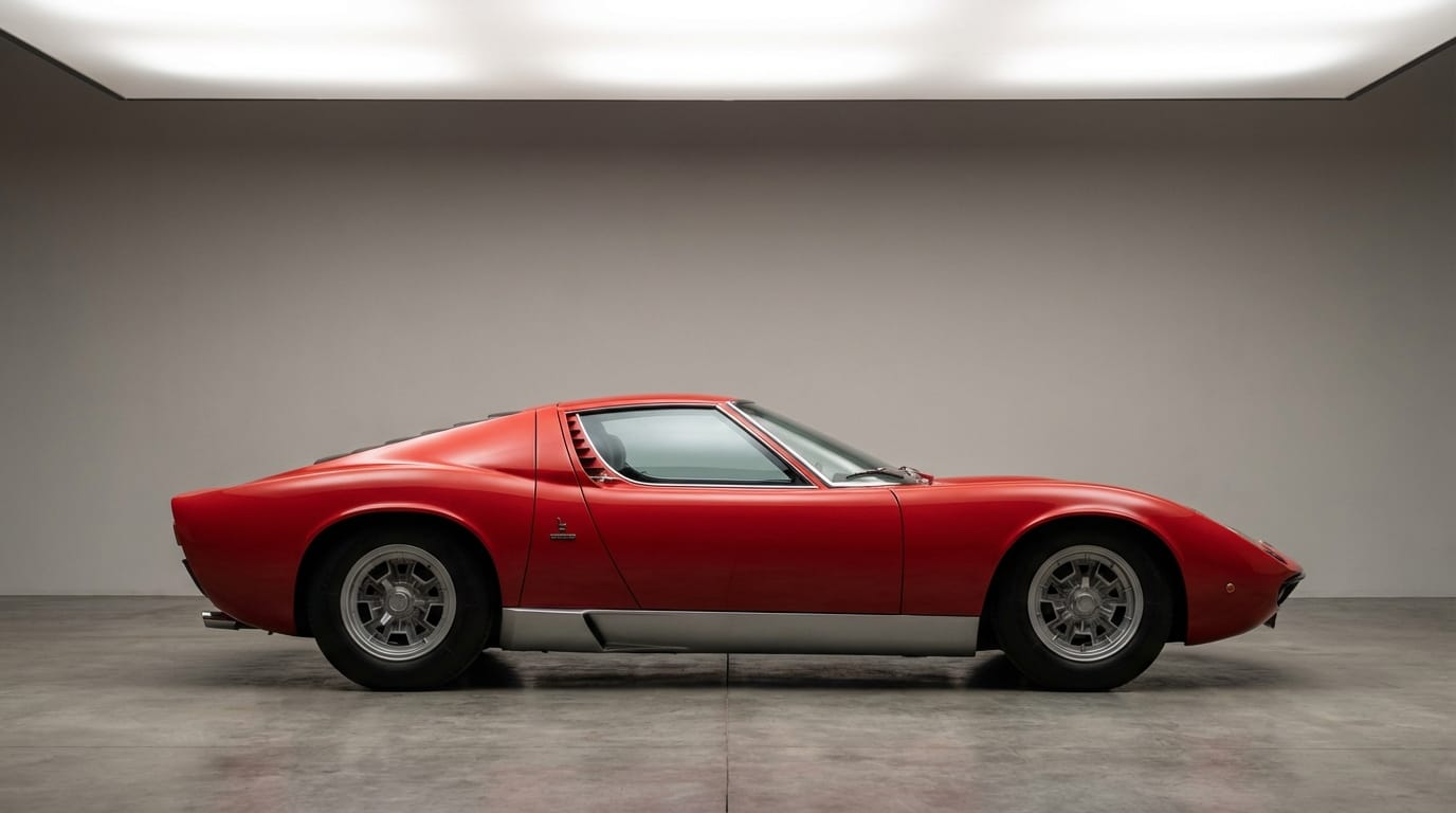 Lamborghini Miura P400 S by Bertone - Vista lateral mostrando las líneas de diseño de Bertone