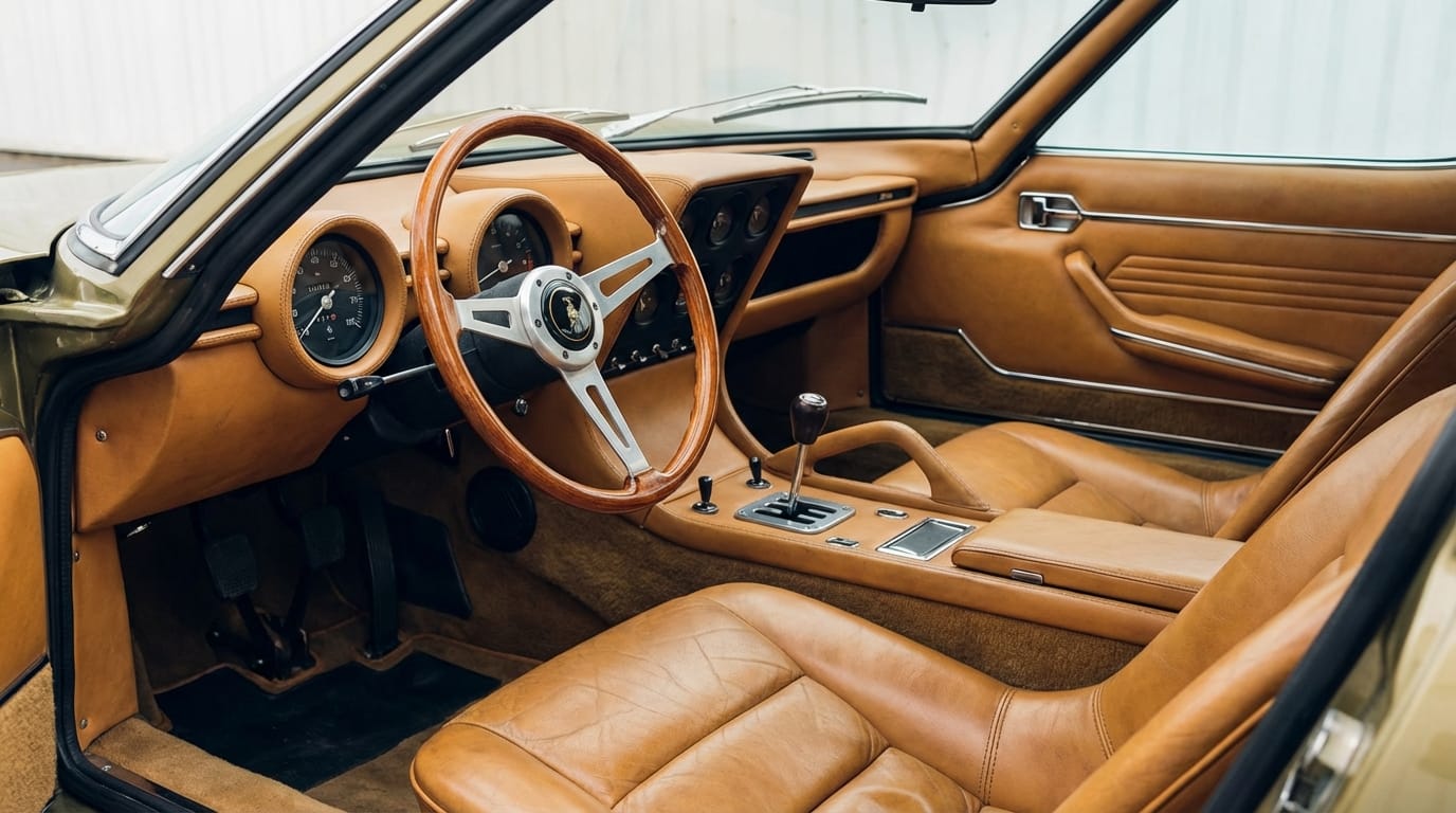 Lamborghini Miura P400 S by Bertone - Detalle del interior clásico con volante y tablero