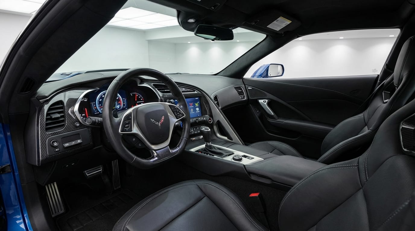 Chevrolet Corvette ZR1 2019 - Vista interior de la cabina del conductor con asientos deportivos y fibra de carbono