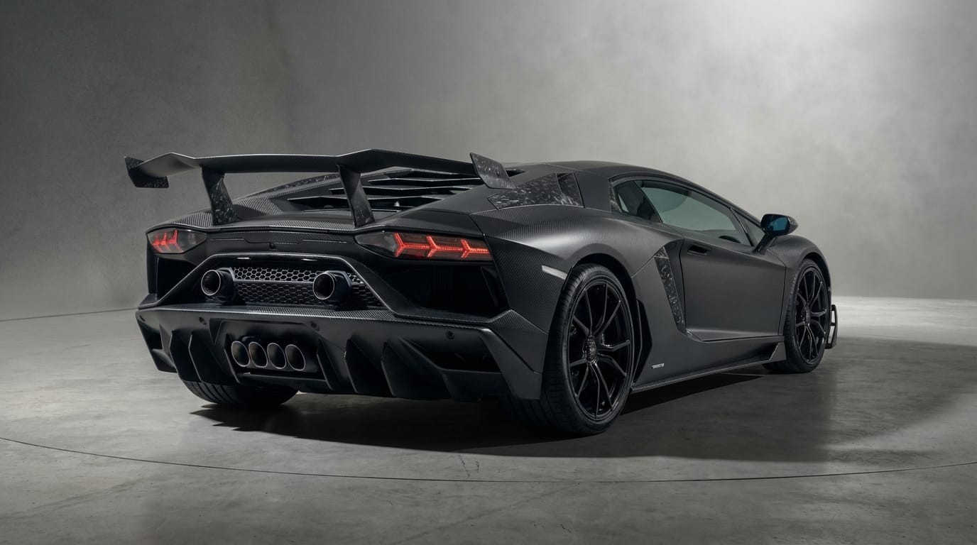 Mansory Aventador - Vista trasera agresiva con difusor y escape cuádruple
