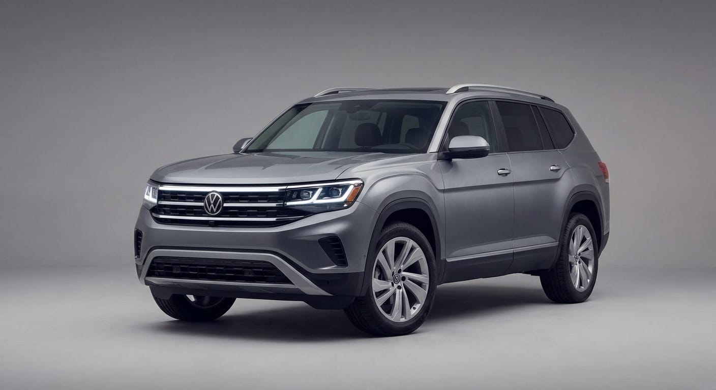 Vista frontal del Volkswagen Teramont 2026 mostrando la nueva parrilla cromada e iluminación IQ.Light