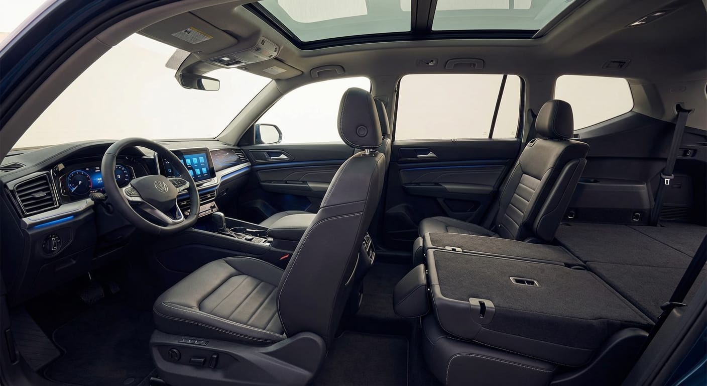 Interior espacioso y tecnológico del Volkswagen Teramont 2026 con conectividad avanzada