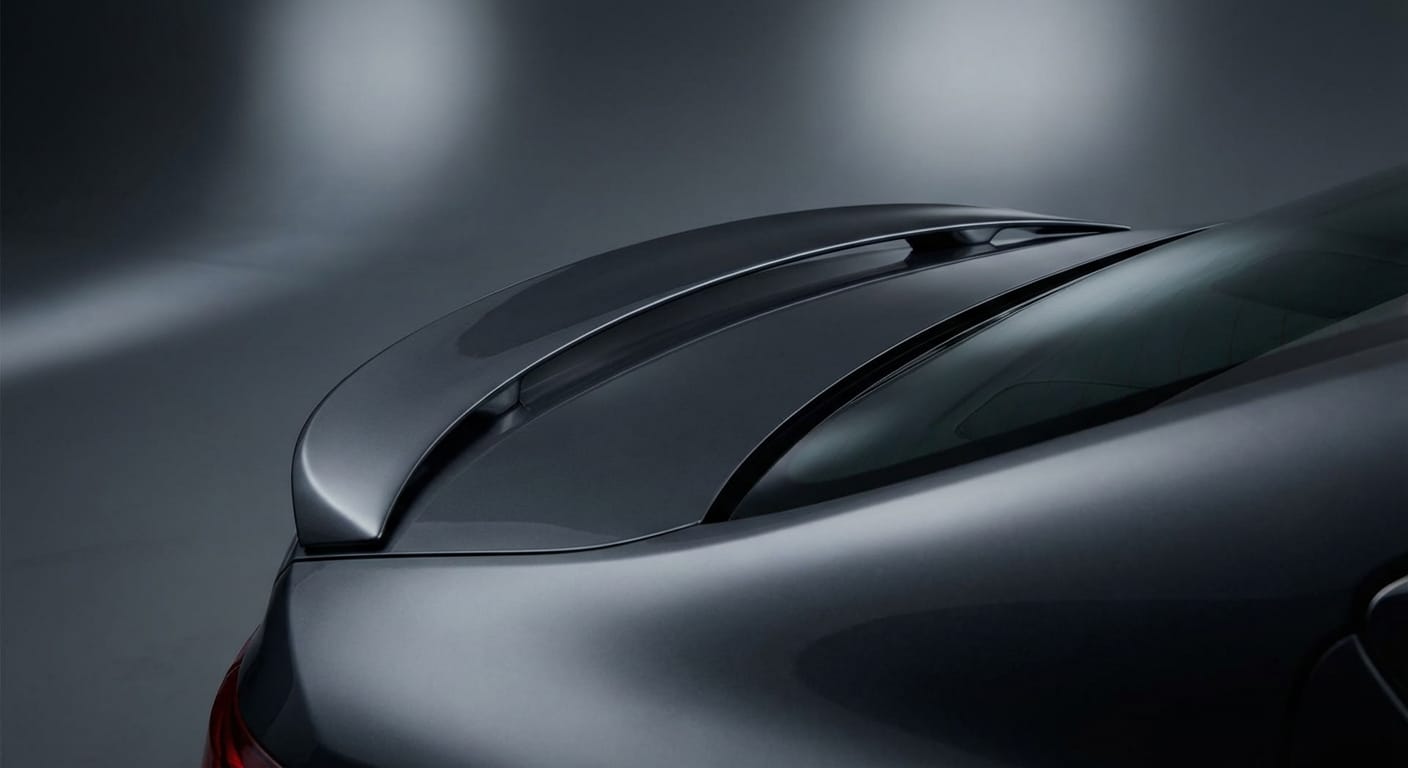 Detalle del alerón trasero activo del MG MG7 2026 completamente desplegado, mostrando su diseño aerodinámico