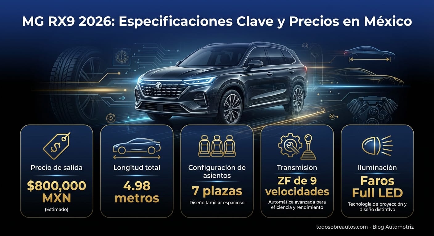 Infografía: MG RX9 2026: Especificaciones Clave y Precios en México