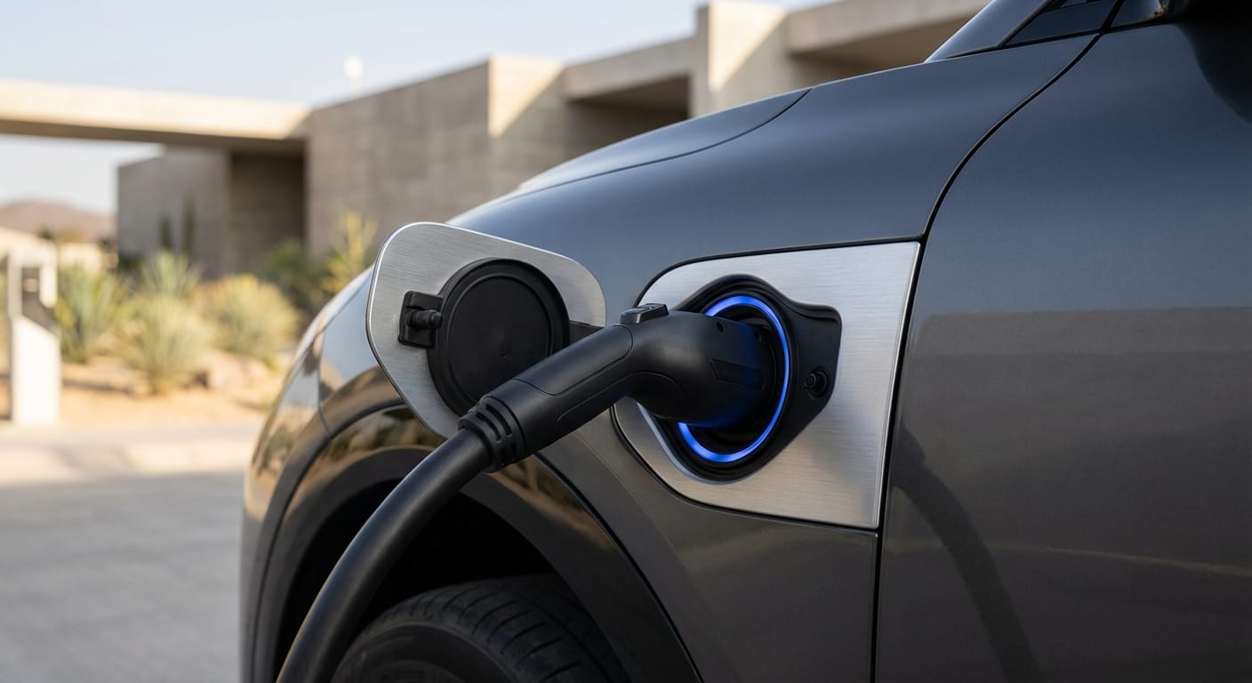 Puerto de carga del MG IM LS6 2026 conectado a electrolinera en México, mostrando tecnología de 800V