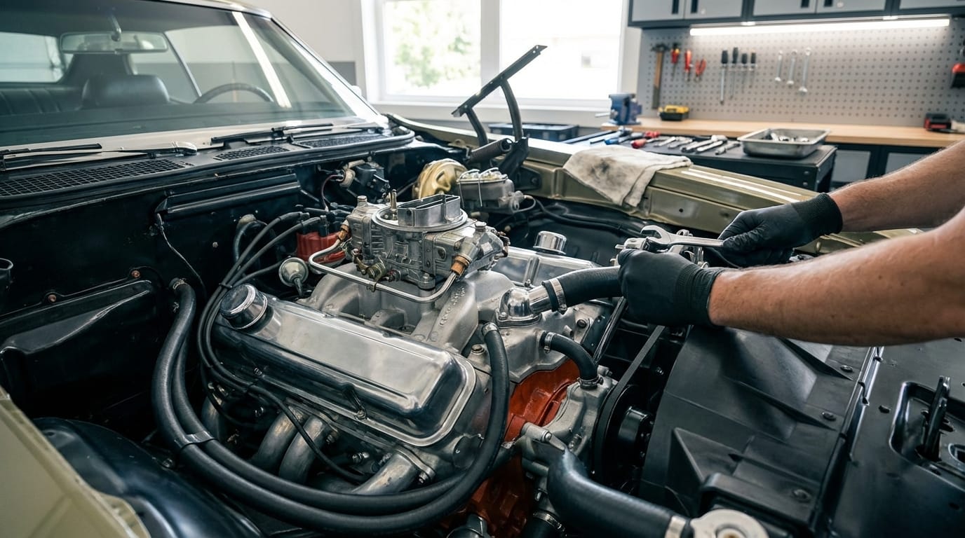 Pontiac GTO 1971 - Detalle del motor V8 455 durante el proceso de restauración