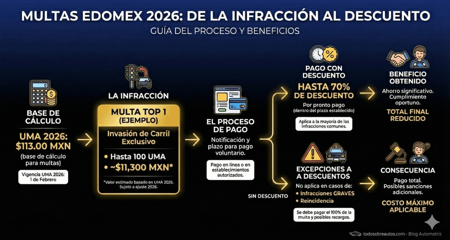 Infografía: Multas Edomex 2026: De la Infracción al Descuento