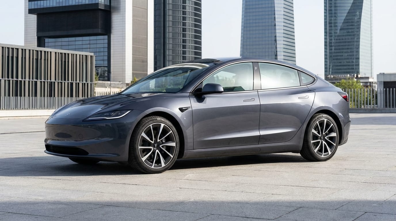 Tesla Model 3 Highland 2025 - Perfil lateral mostrando el nuevo diseño aerodinámico