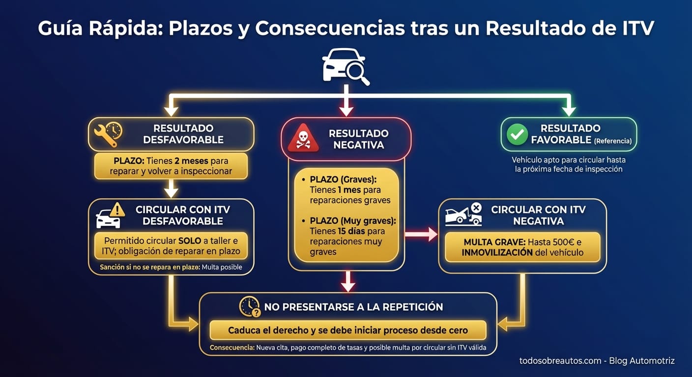 Infografía: Guía Rápida: Plazos y Consecuencias tras un Resultado de ITV