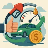 La imagen es una ilustración digital de estilo plano (flat design) que representa visualmente el concepto de ahorro y eficiencia de combustible.