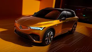 Un vehículo deportivo naranja destacado en un fondo moderno y tecnológico.