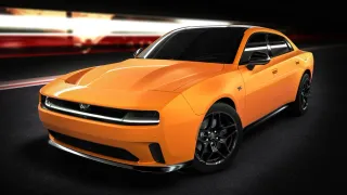  Muscle Cars Vehículo Dodge Charger, pintura naranja brillante y diseño deportivo.