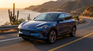 MG IM LS6 2026 en carretera mexicana al atardecer, mostrando su diseño deportivo y moderno