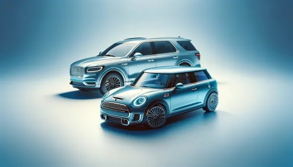 Una imagen estilizada que presenta un Mini Cooper S y un Lincoln Aviator